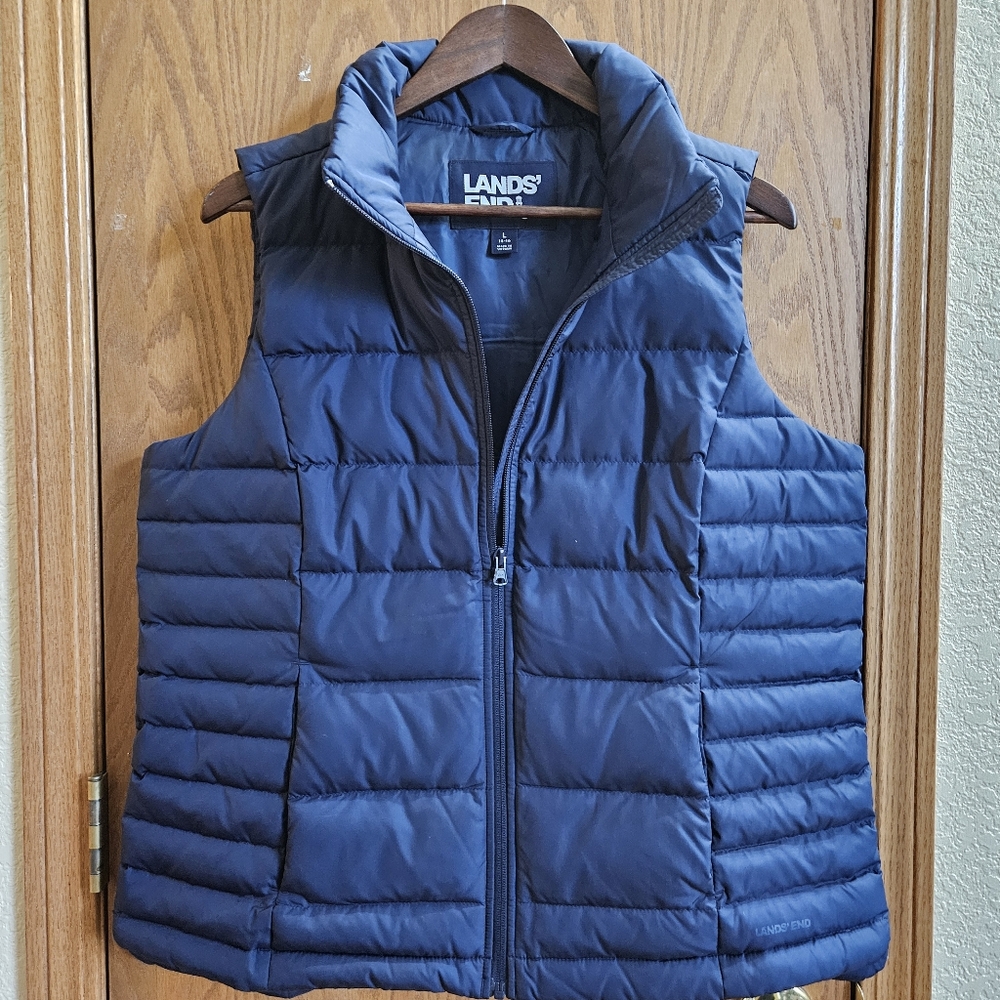 Lands' End Dark Blue Quilted Down Puffer Vest Womens L